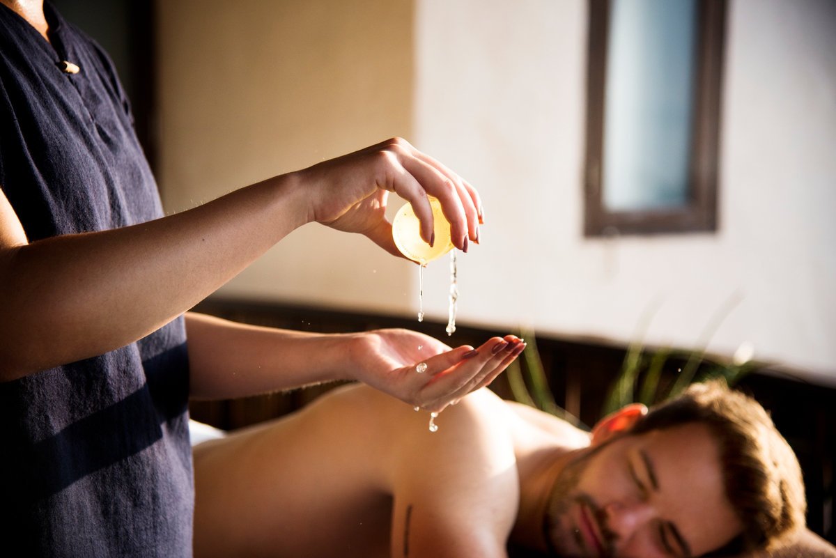 Man about to get a massage in a spa
